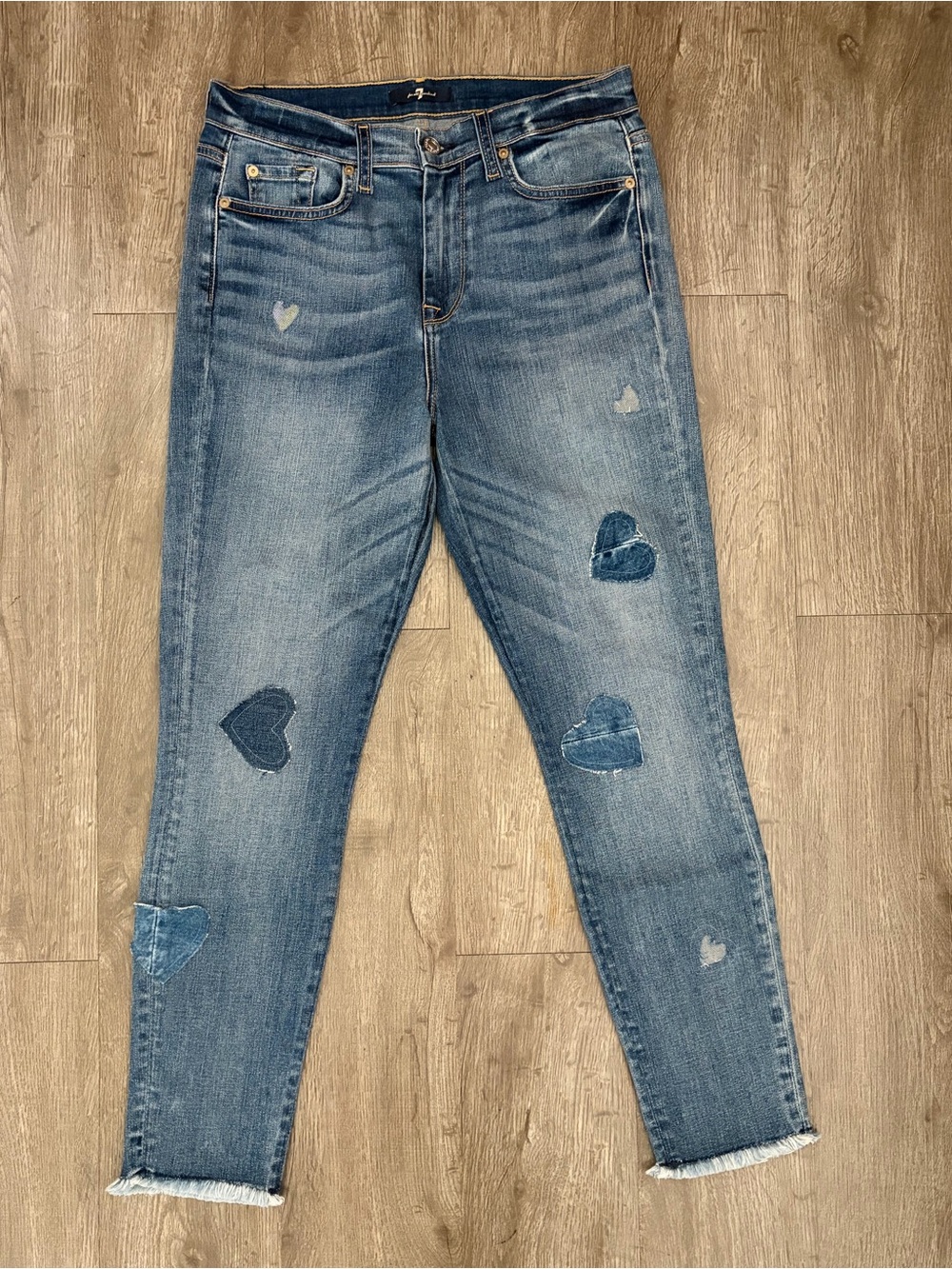 7 For All Mankind Heart Patchwork Skinny Jeans Size 29 Distressed